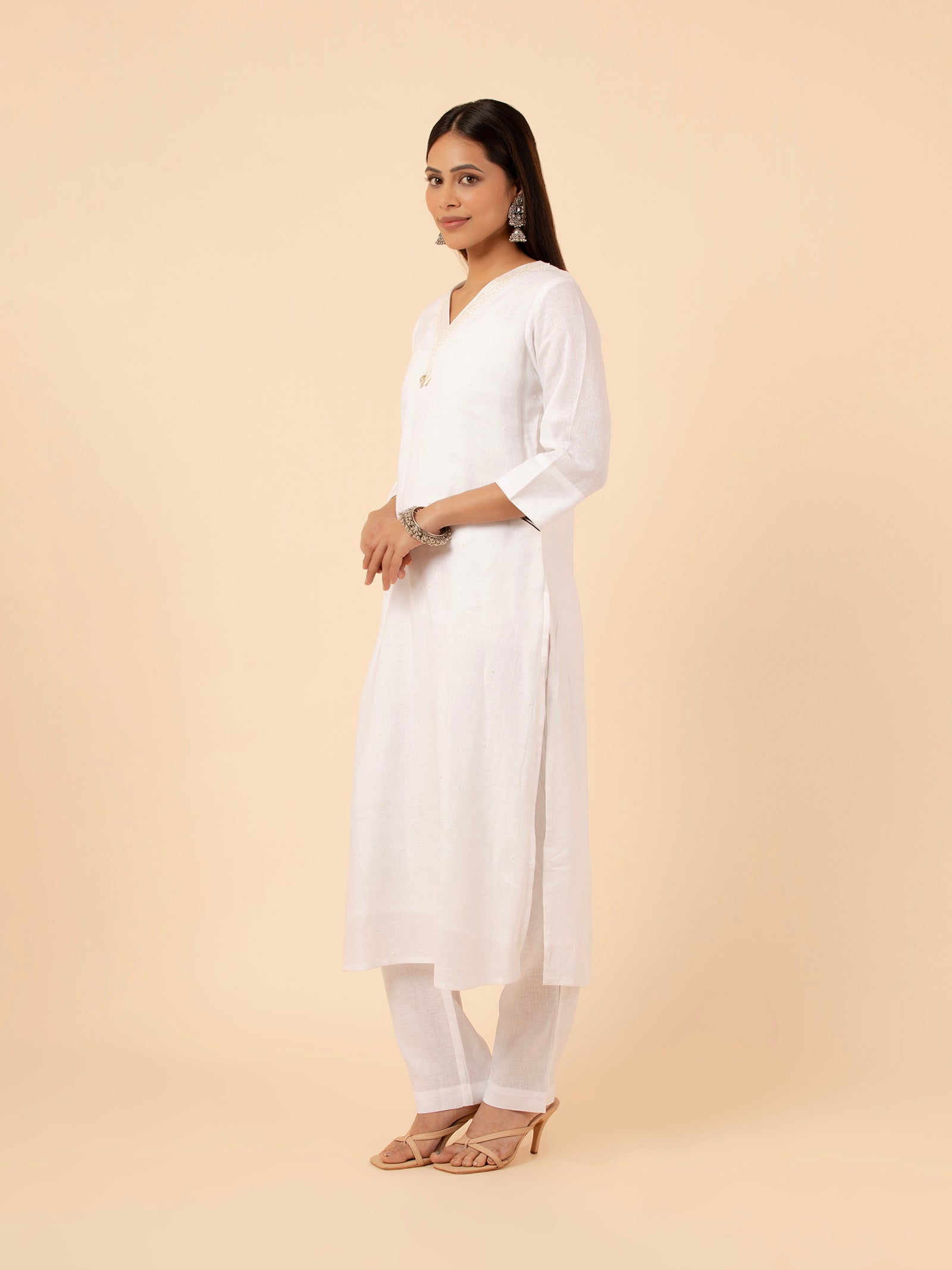 Pearl Linen V-Neck Co-ord Set