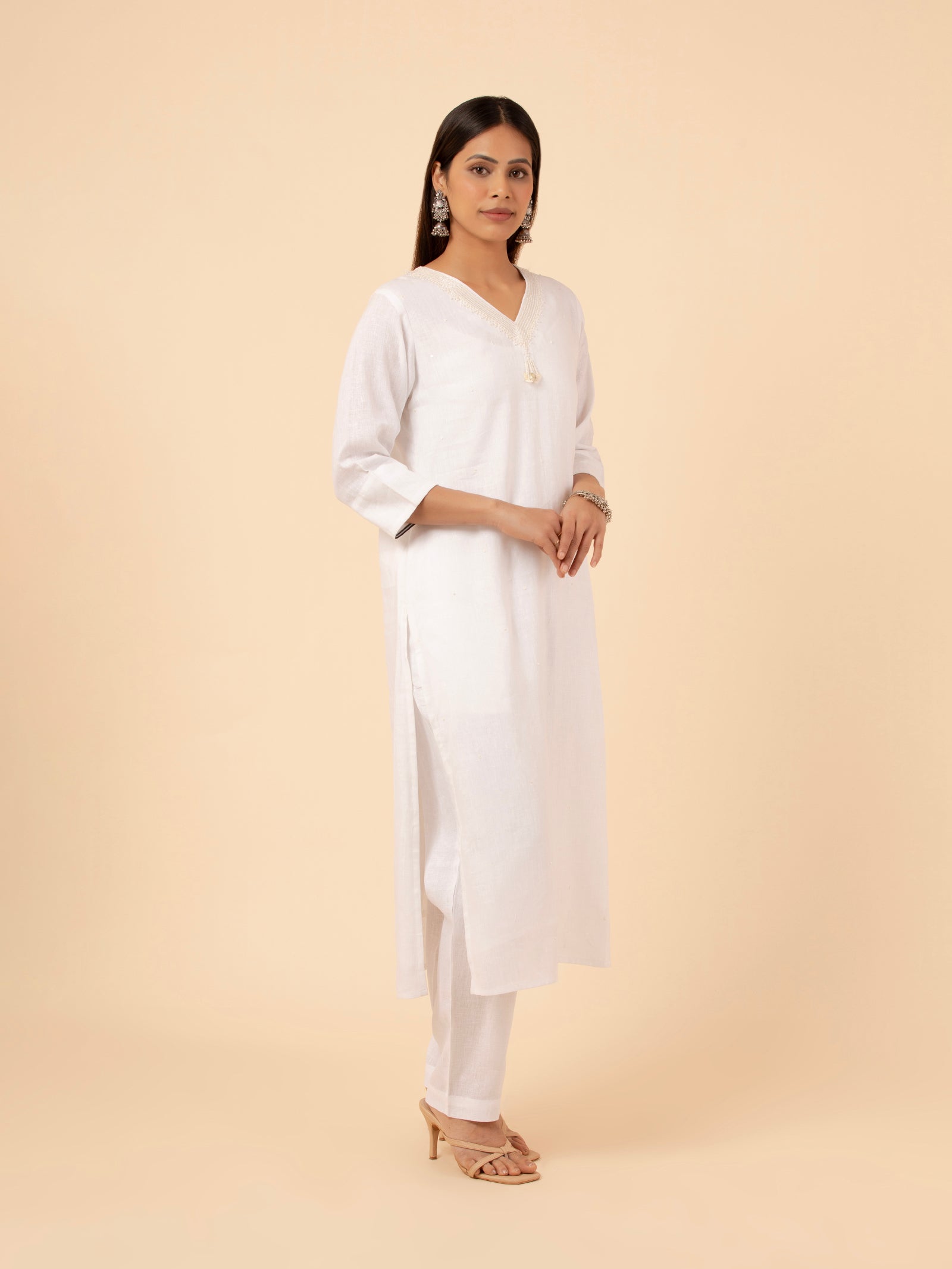 Pearl Linen V-Neck Co-ord Set