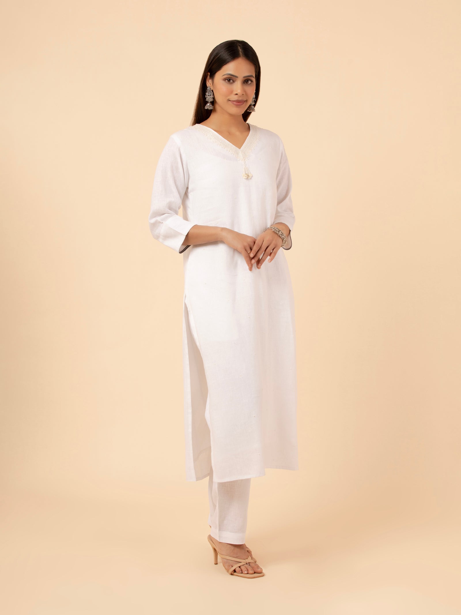 Pearl Linen V-Neck Co-ord Set