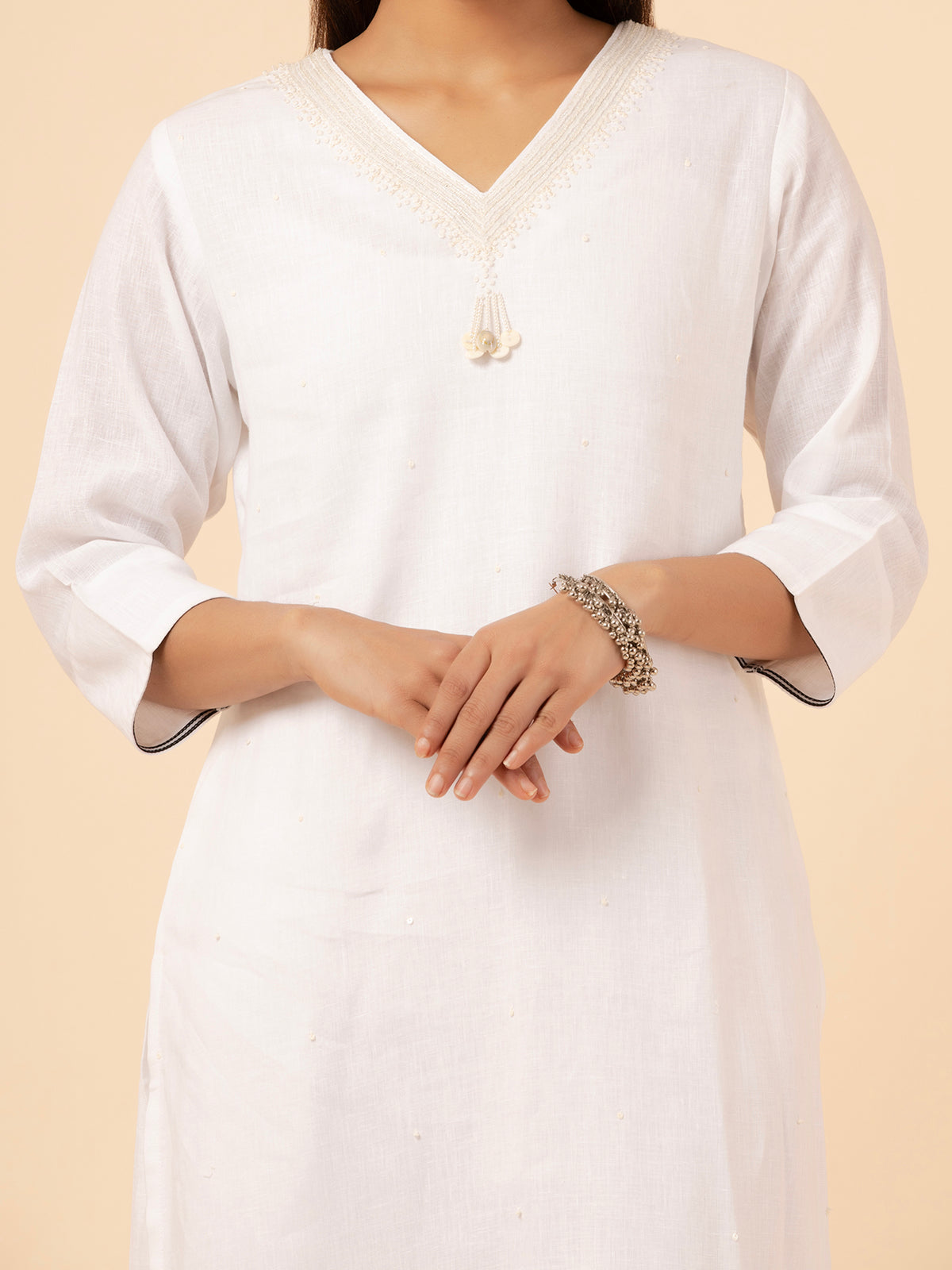Pearl Linen V-Neck Co-ord Set