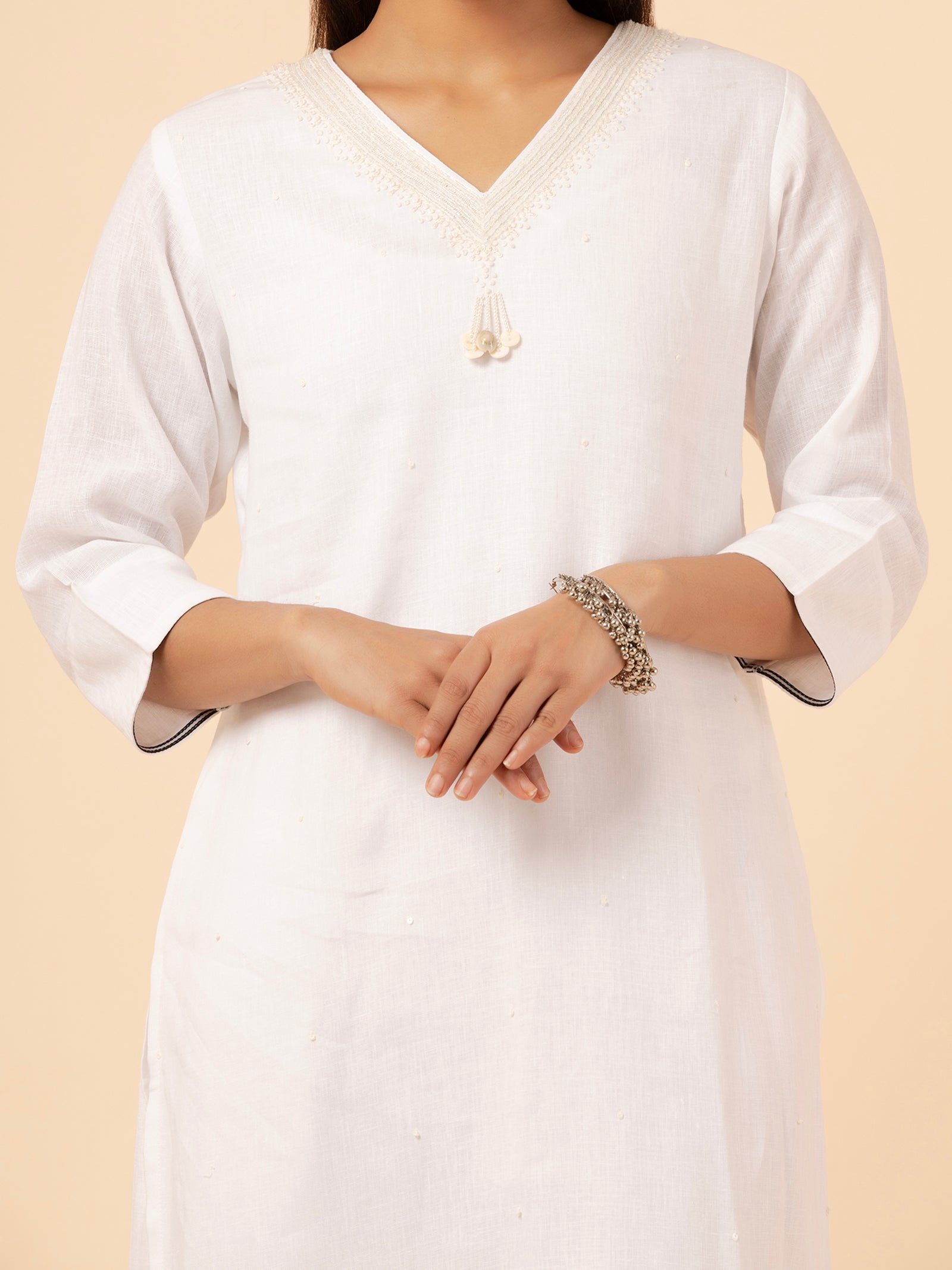 Pearl Linen V-Neck Co-ord Set