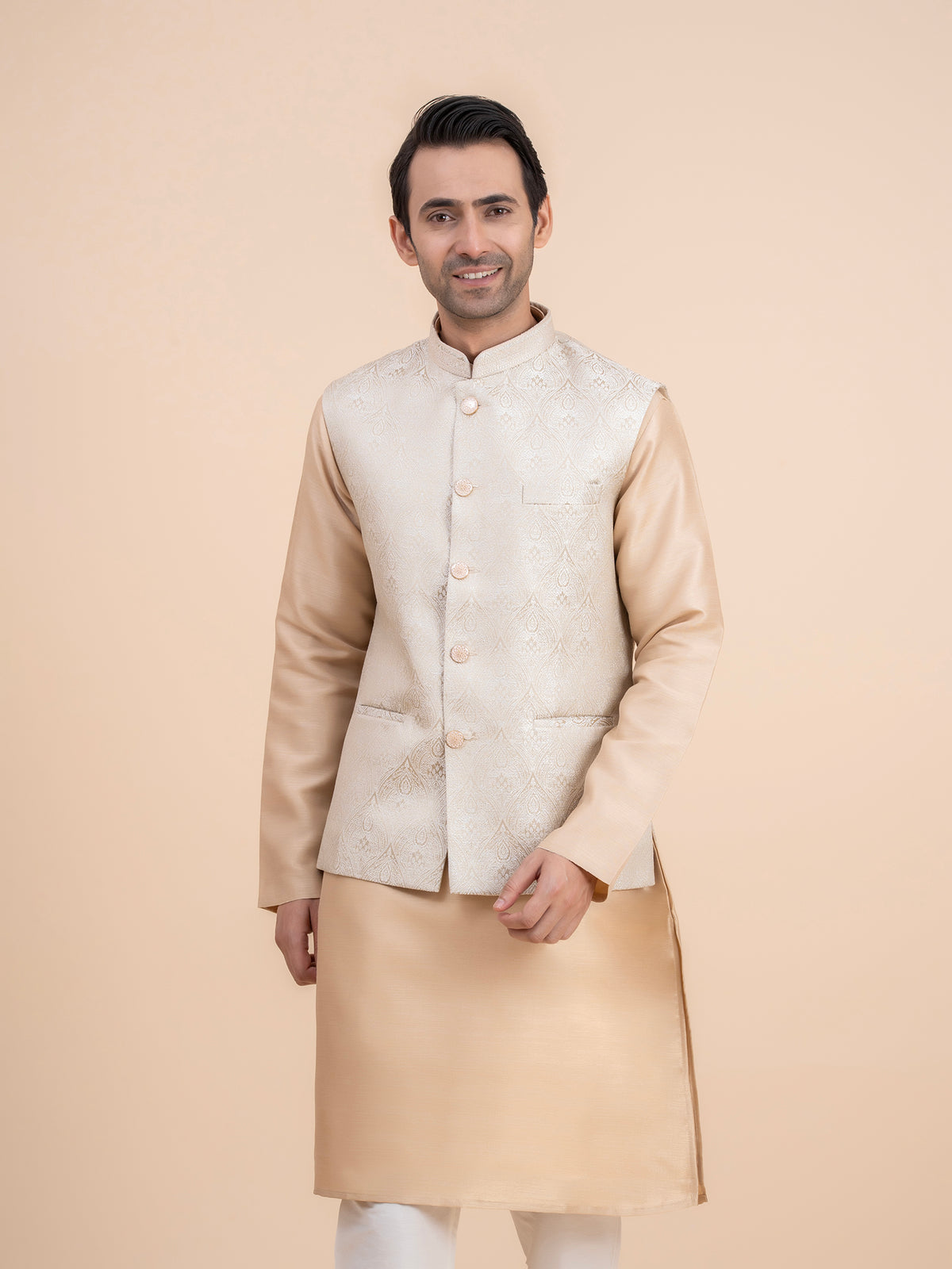 Champagne Gold Embroidered Nehru Jacket