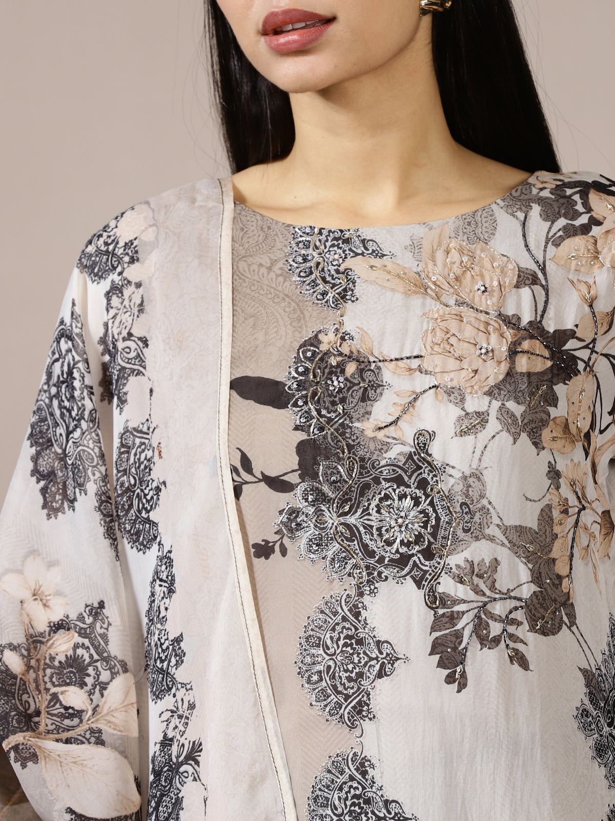 Grey Floral Abstract Suit Set
