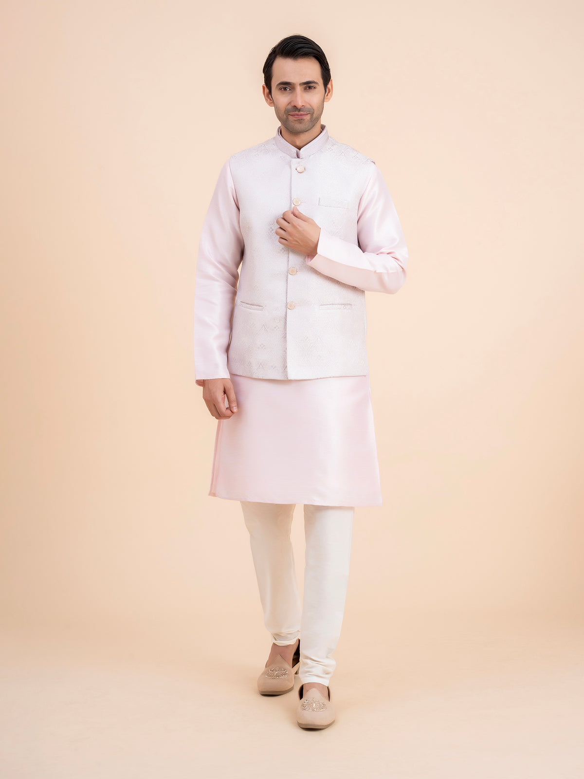 Light Pink Embroidered Nehru Jacket