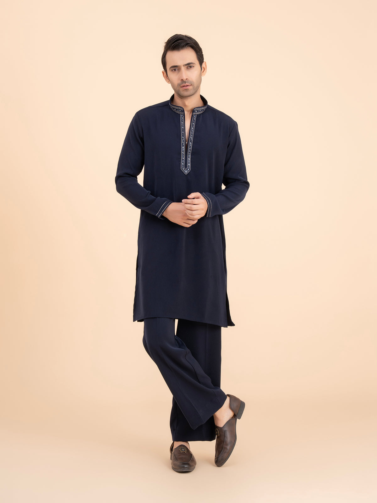 Midnight Navy Embellished Neck Kurta Set