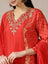 Red Striped Kurta & Tiered Gharara Set with Gold Sequin Work