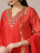 Red Striped Kurta & Tiered Gharara Set with Gold Sequin Work