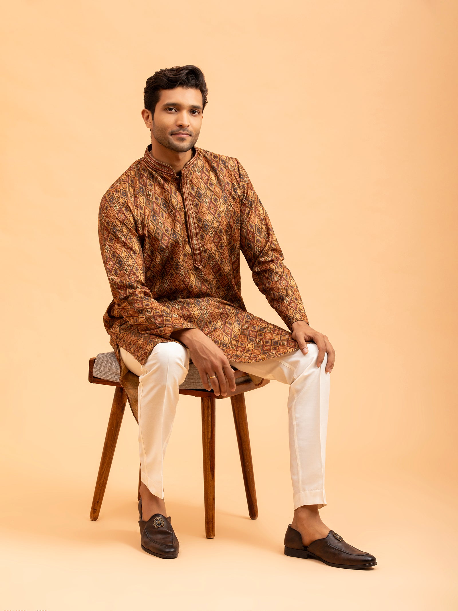 Geometric Patterned Copper Kurta