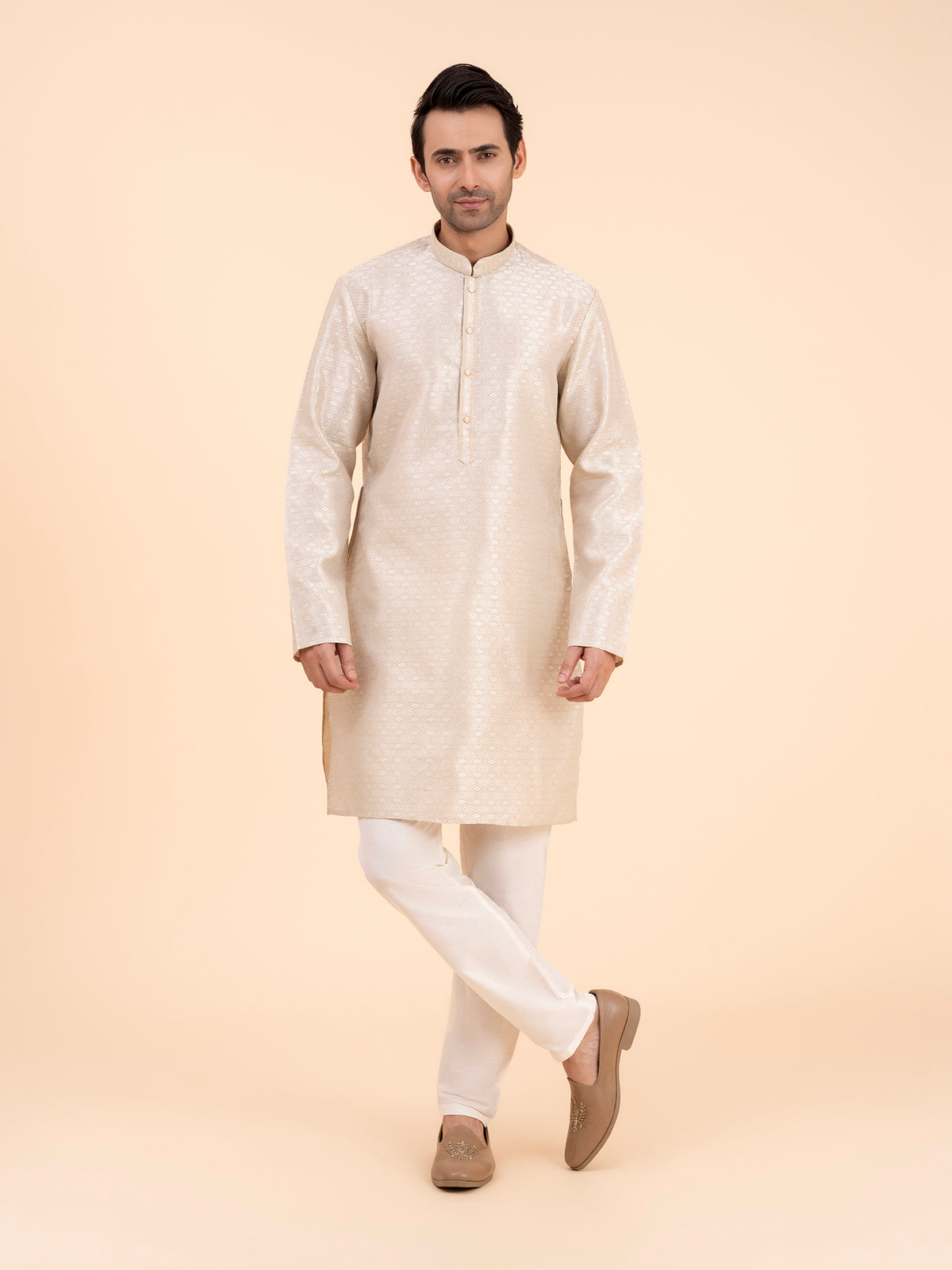 Beige Brocade Kurta Set