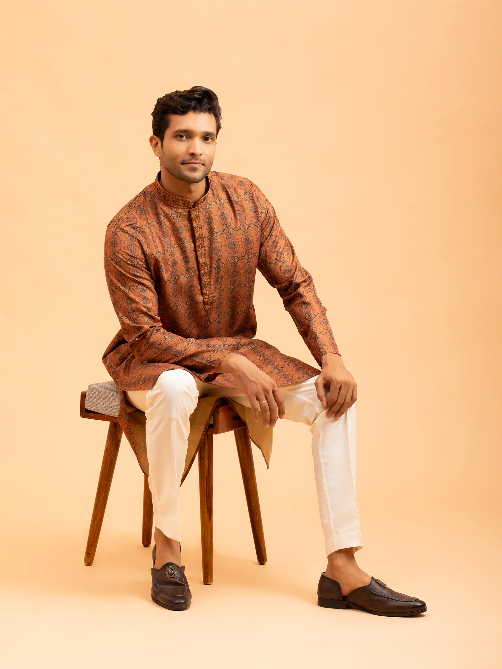 Terracotta Paisley Jacquard Kurta