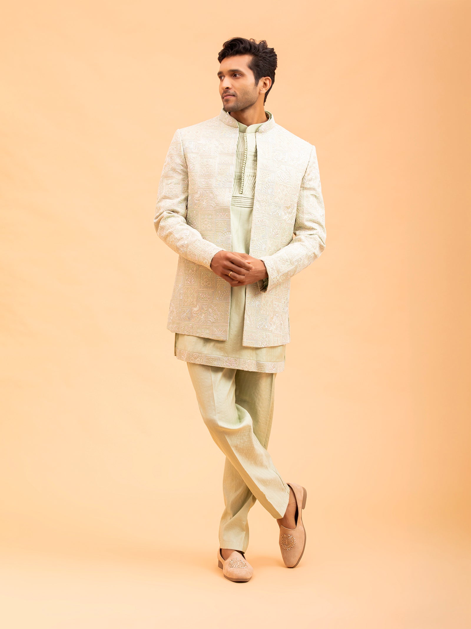 Sage Verdant Geometric Indo-Western Set