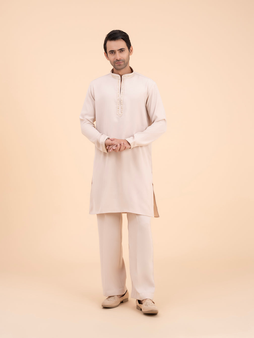 Soft Sand Embellished Neck Kurta Set