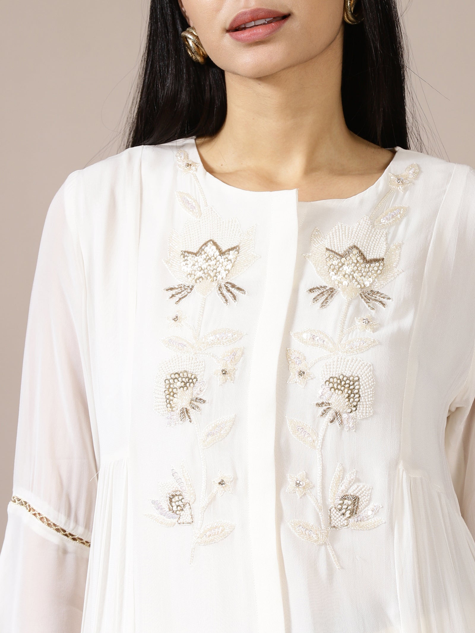 Pure White Embroidered Chiffon Set