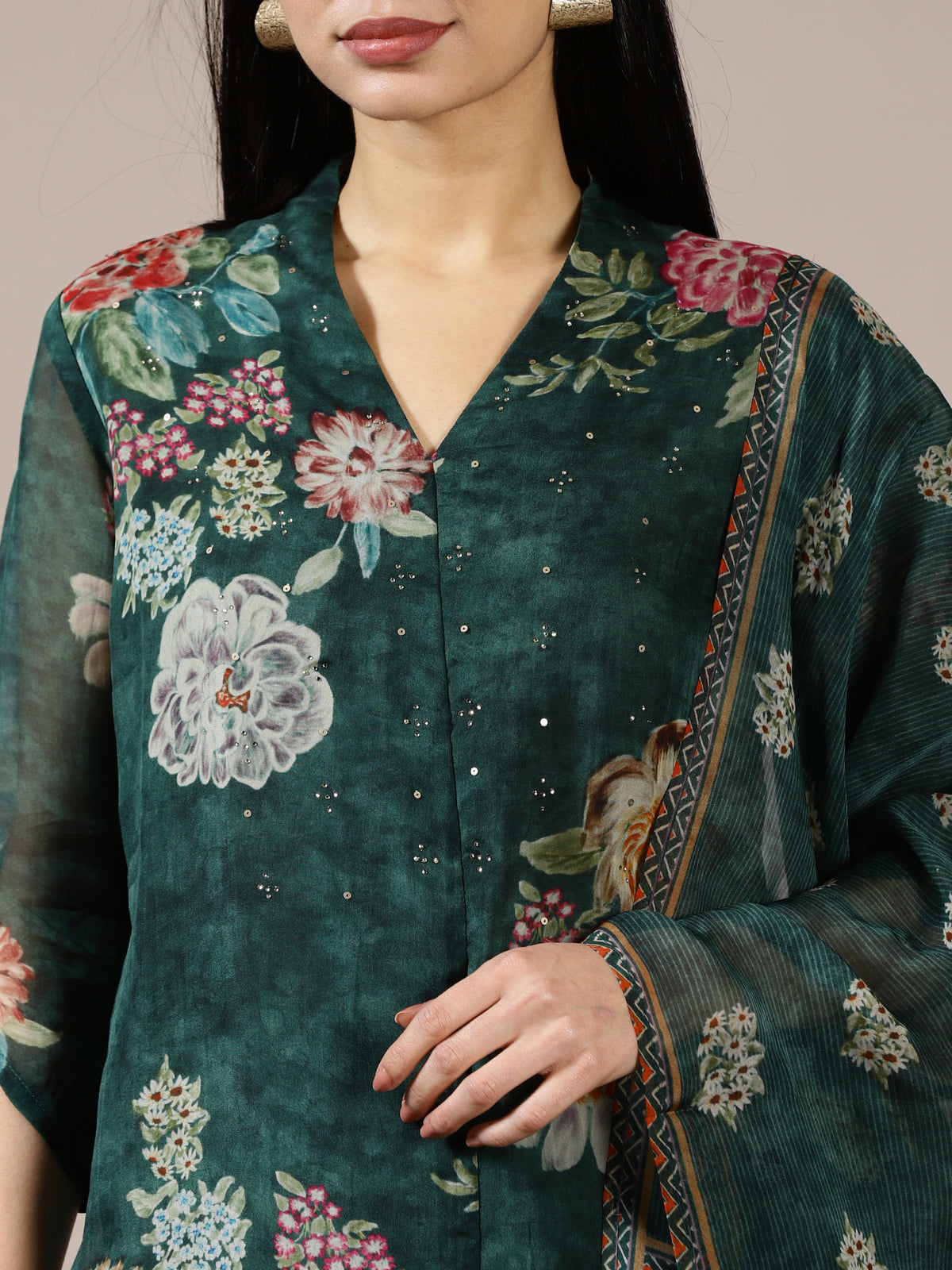Forest Green Digital Floral Printed Kurta Set