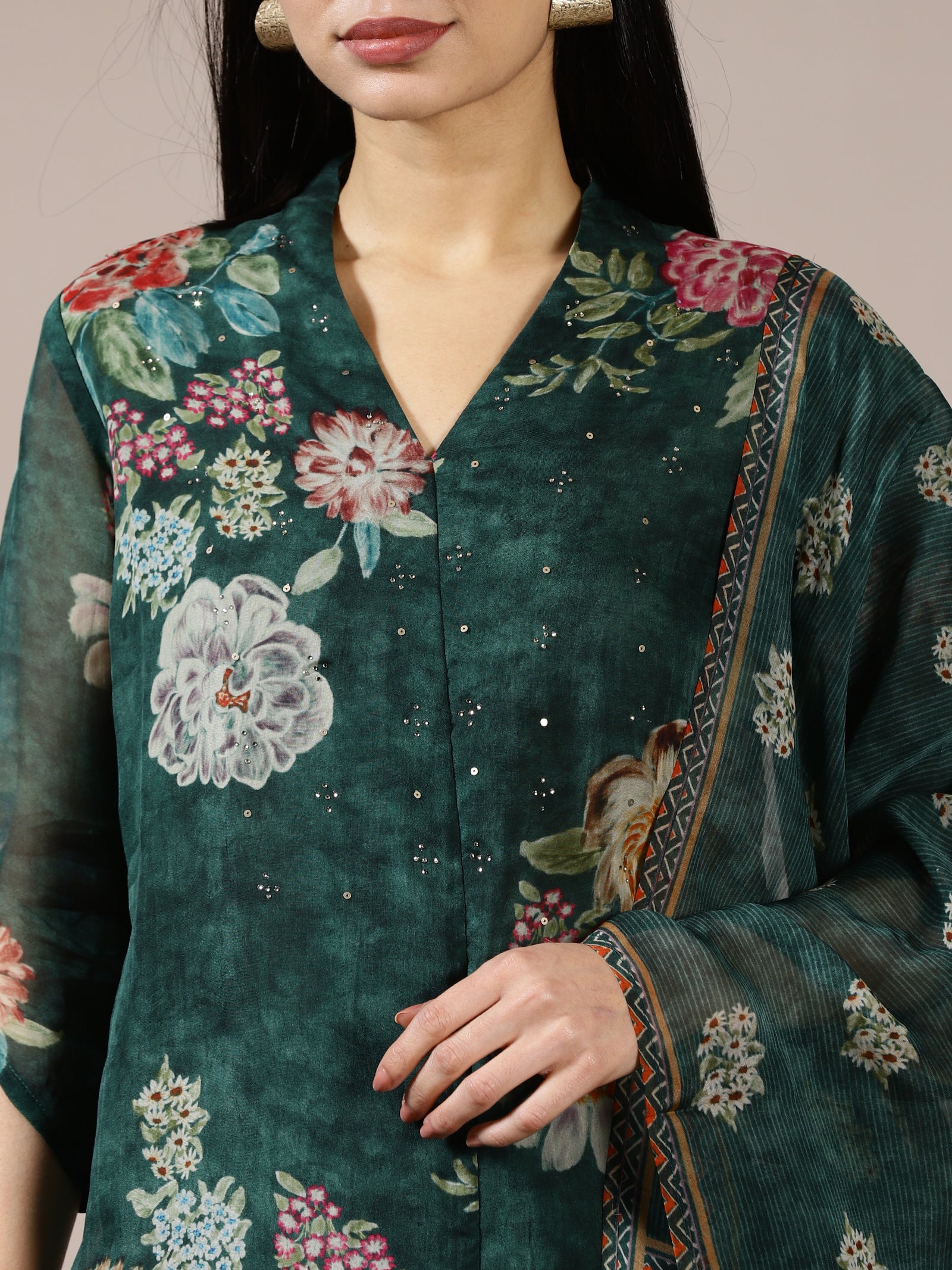 Forest Green Digital Floral Printed Kurta Set