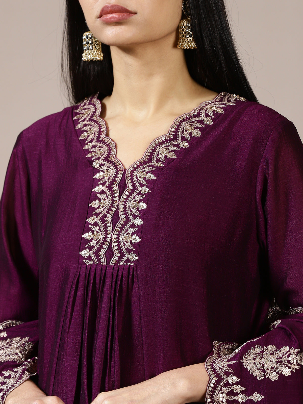 Plum Purple Embroidered Suit Set