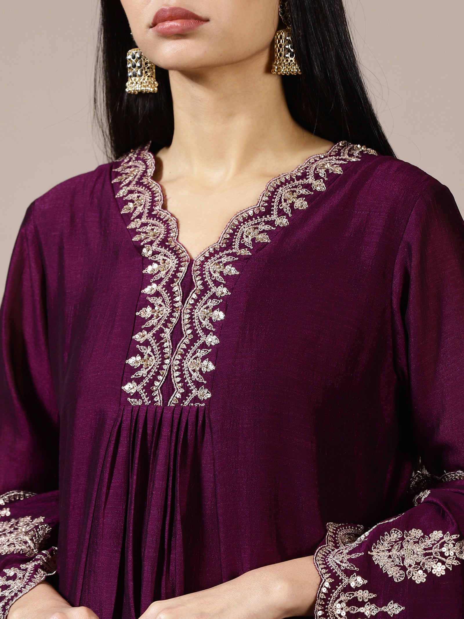 Plum Purple Embroidered Suit Set