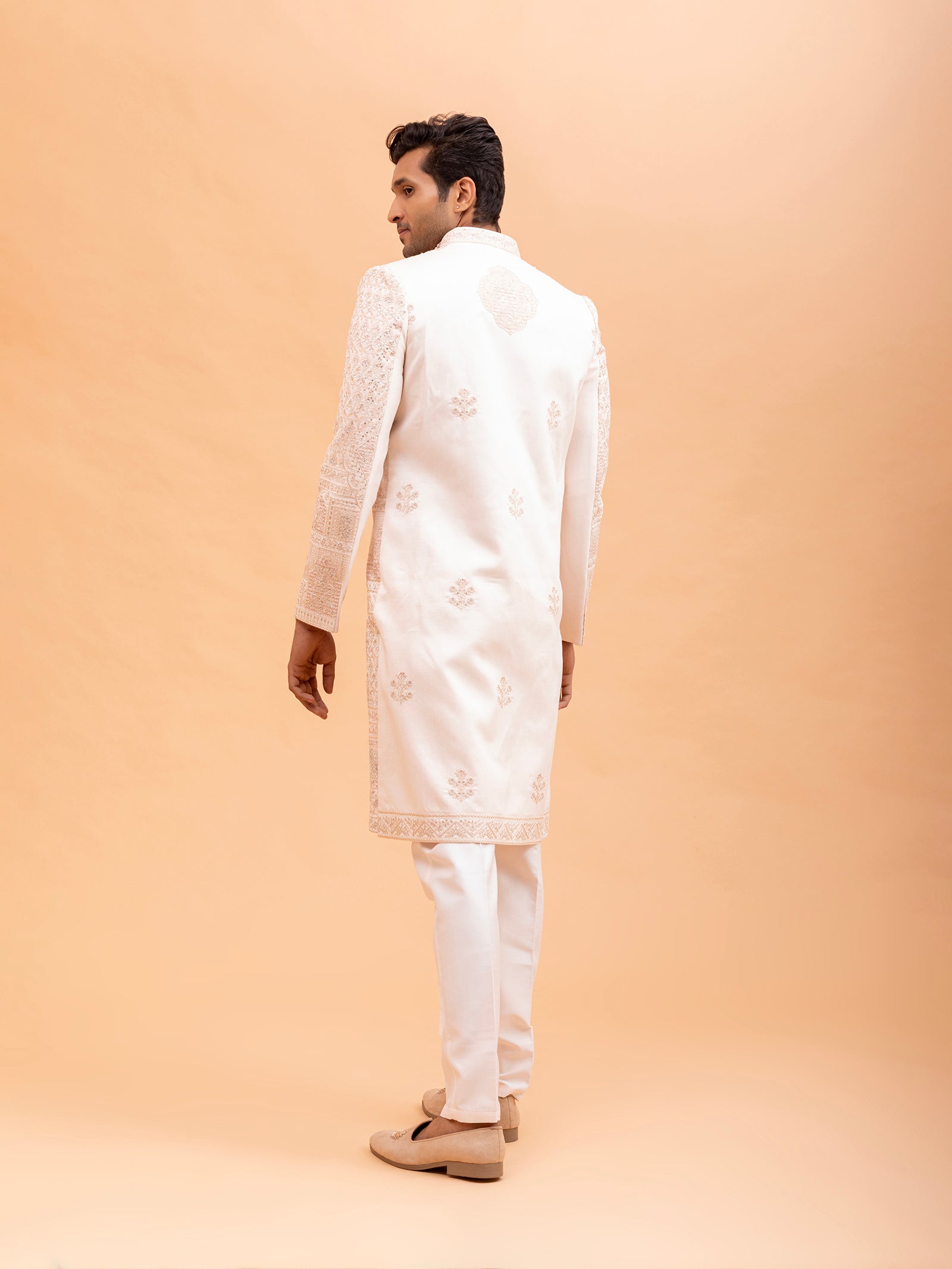 Blush Pink Geometric Embroidered Sherwani Set