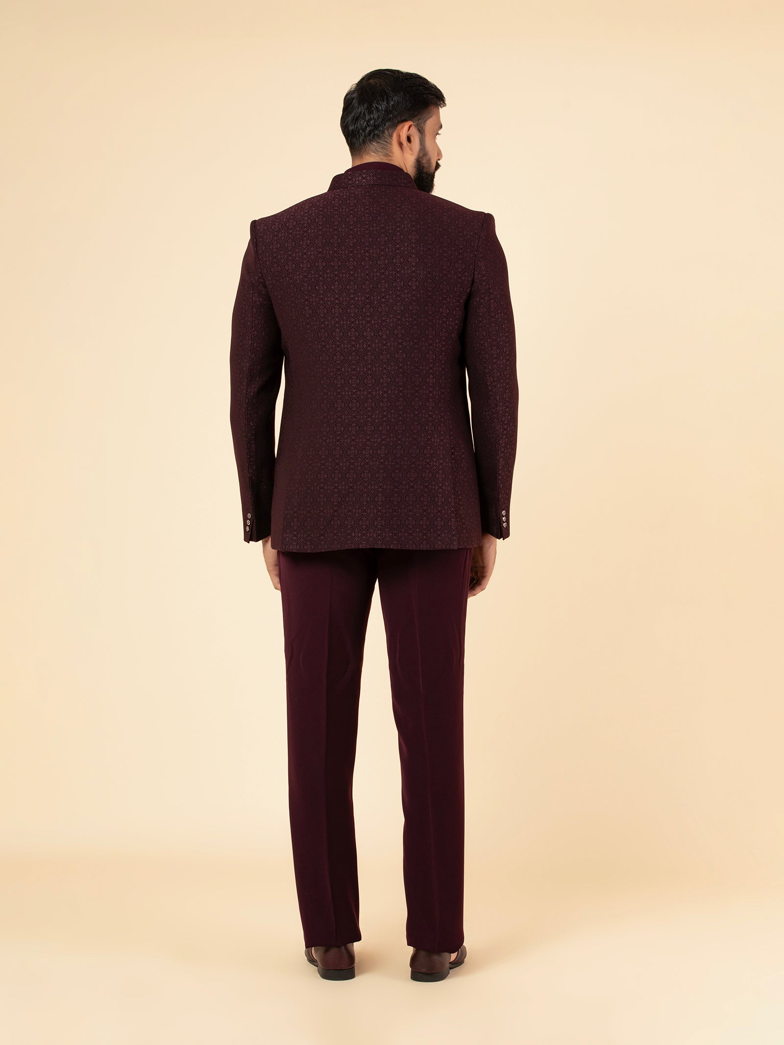 Maroon Garnet Lattice Jodhpuri Set