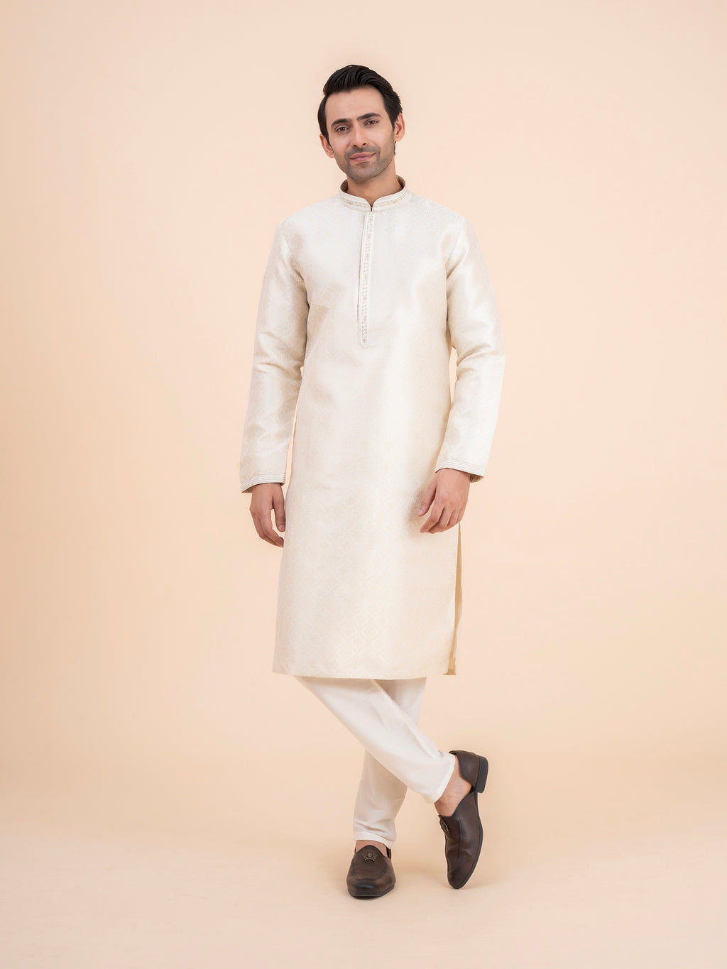 Off-White Brocade Kurta Set