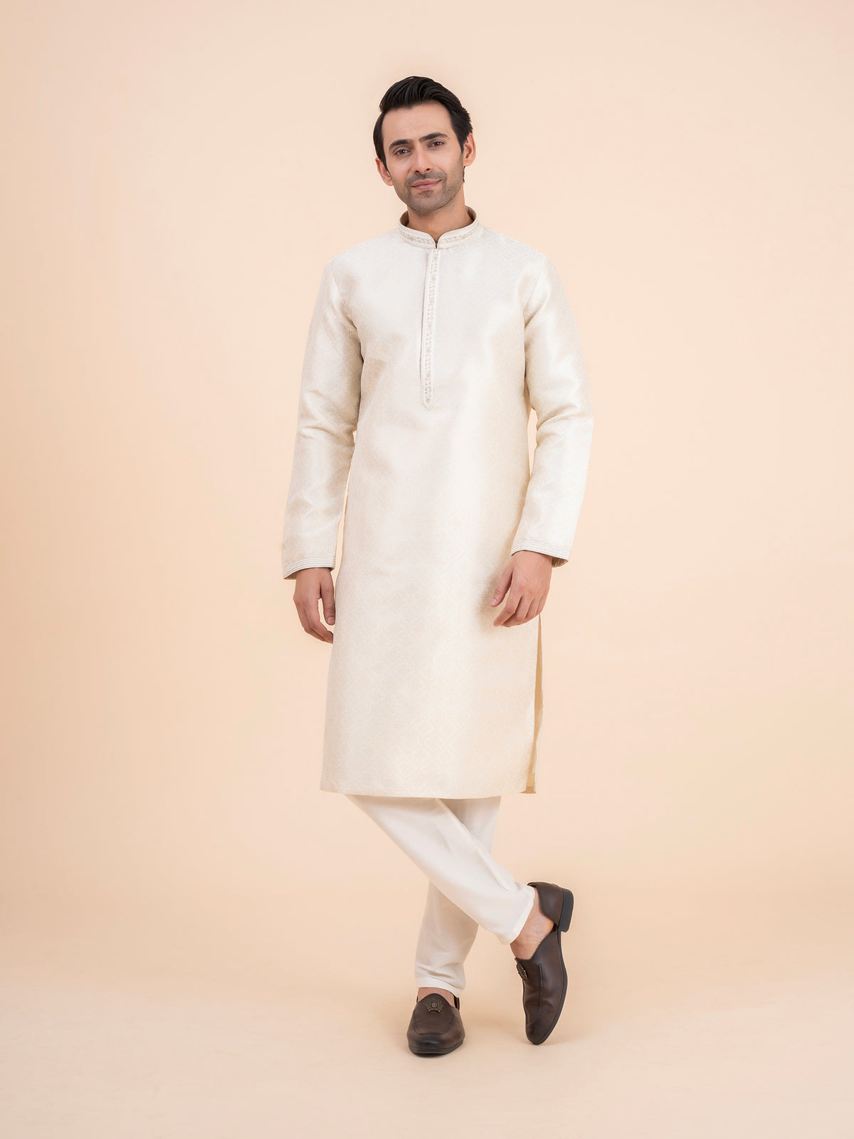 Off-White Brocade Kurta Set