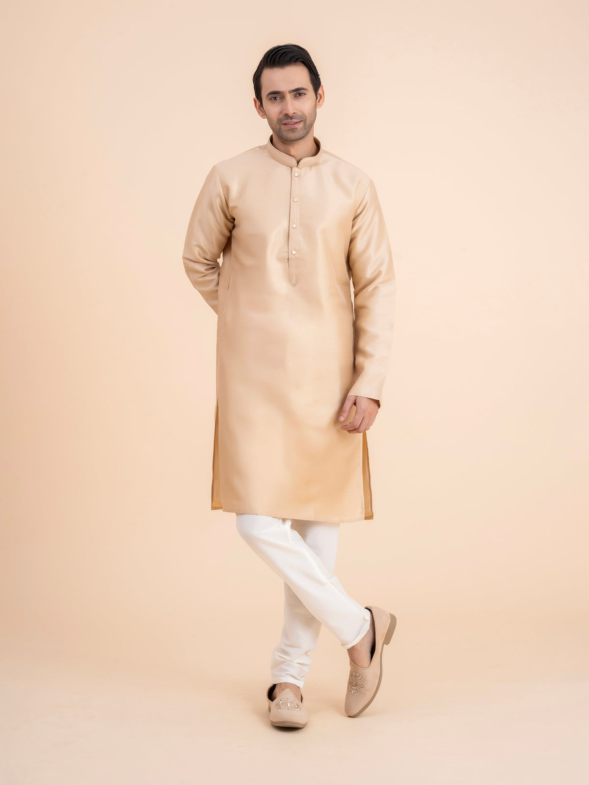 Champagne Gold Solid Kurta Set