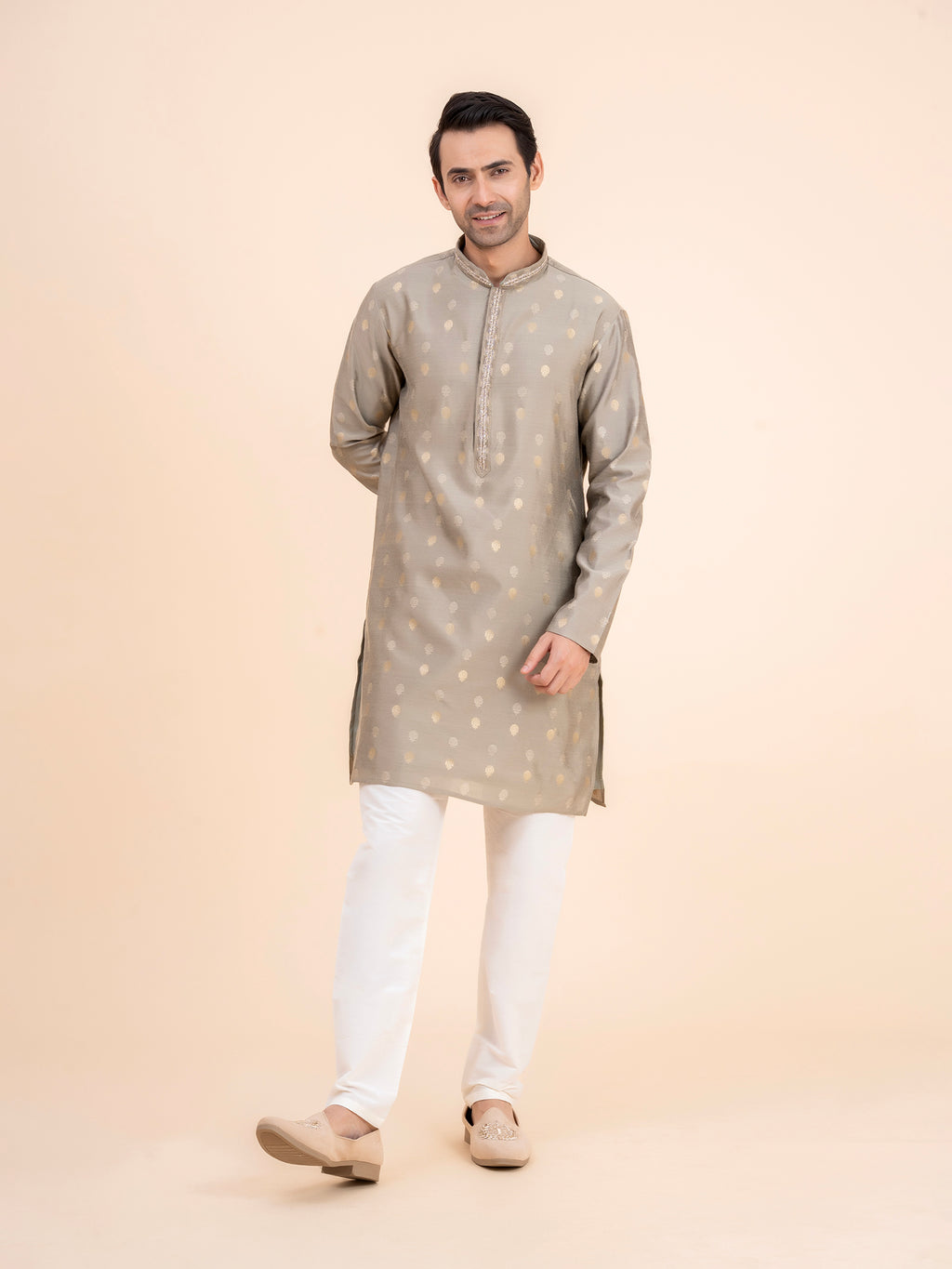 Olive Gold-Dot Kurta Set
