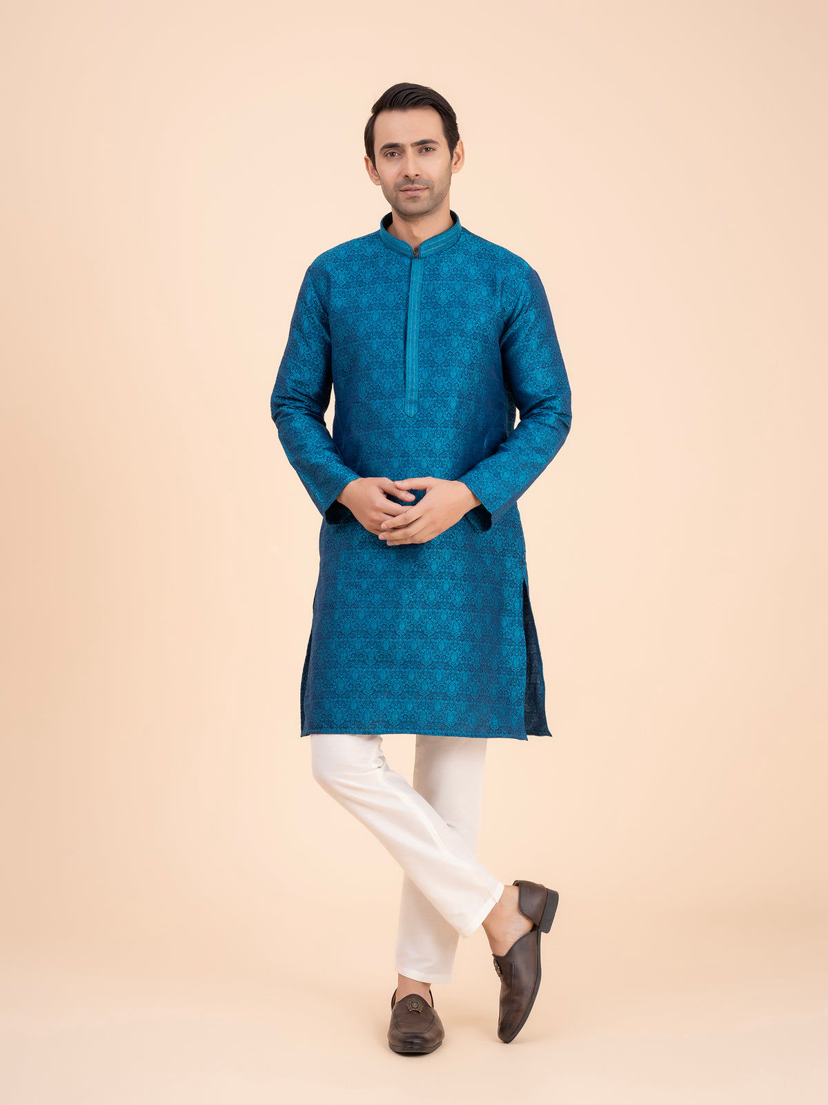 Ocean Teal Brocade Kurta Set