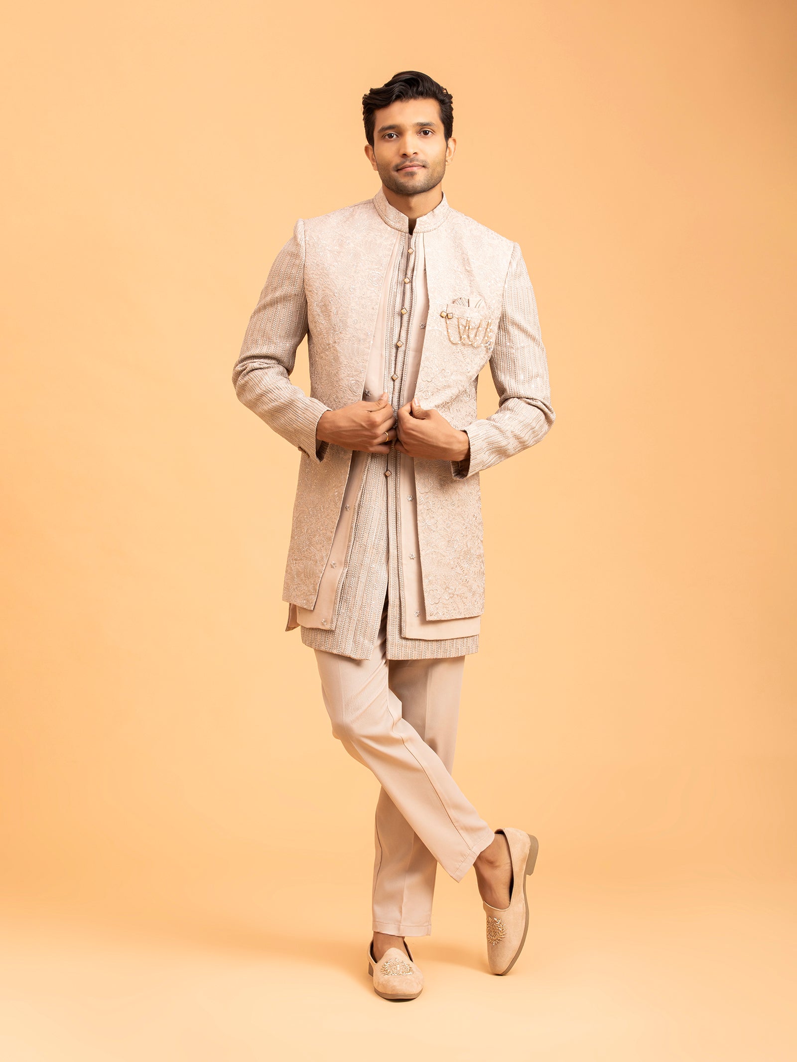 Champagne Sand Opulence Indo-Western Set