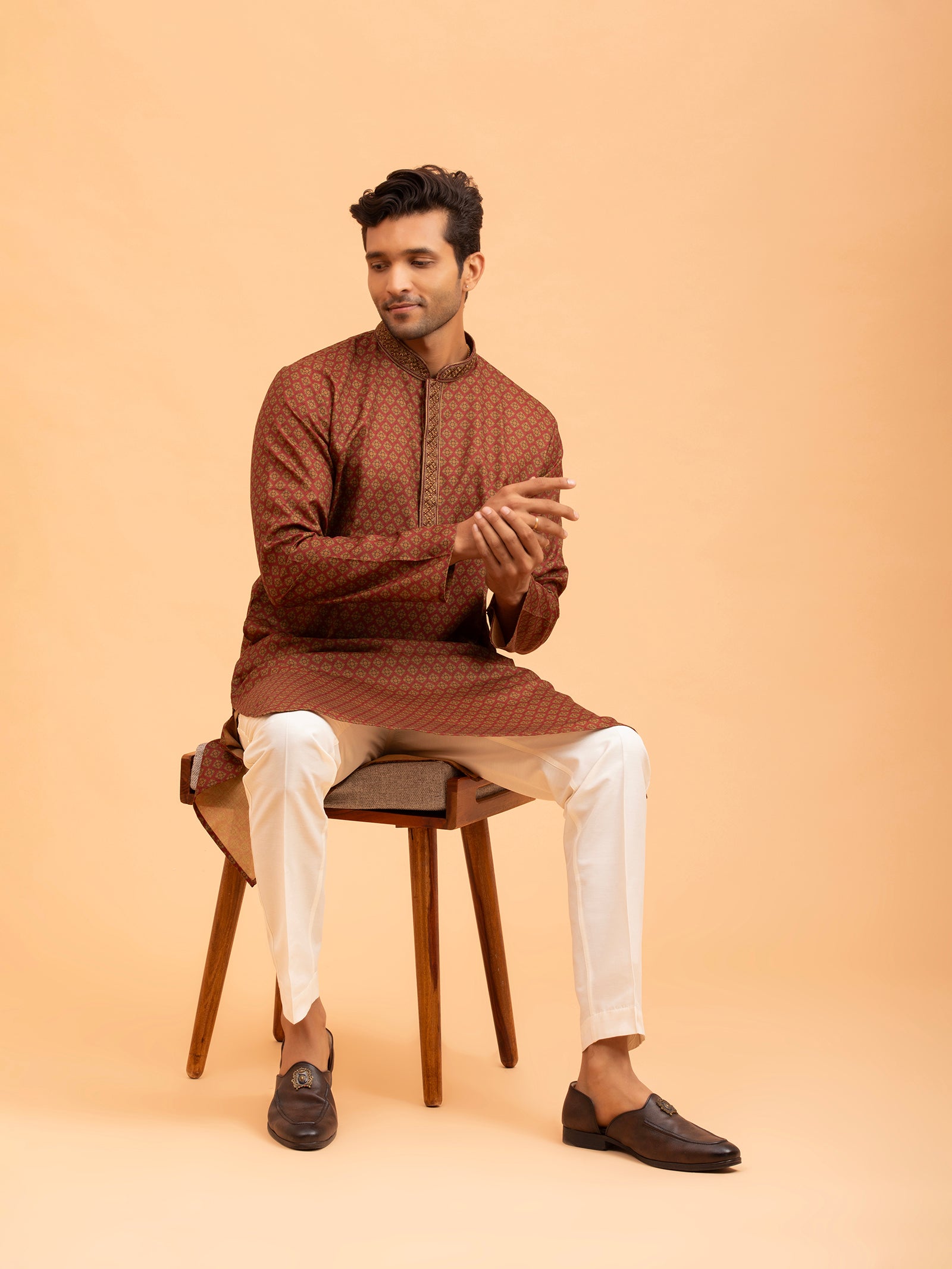Maroon Geometric Patterned Kurta