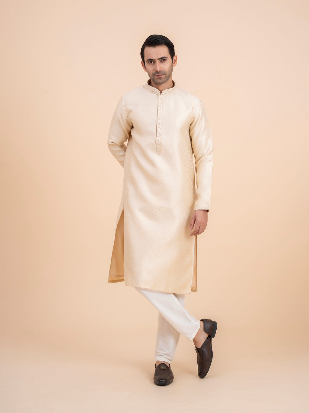 Cream Jacquard Kurta Set