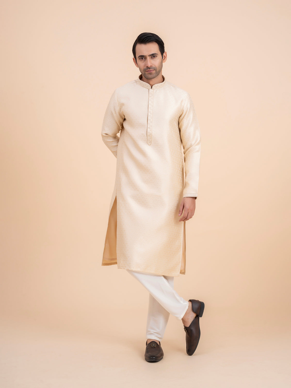 Cream Jacquard Kurta Set