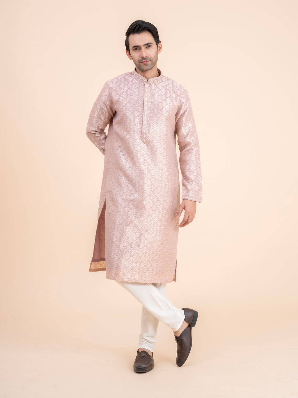 Rose Gold Brocade Kurta Set