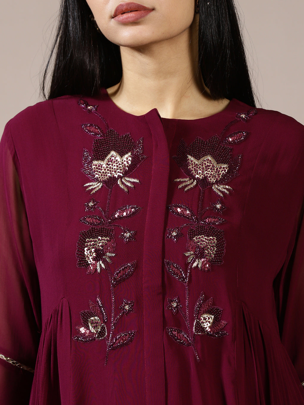 Deep Plum Embroidered Suit Set