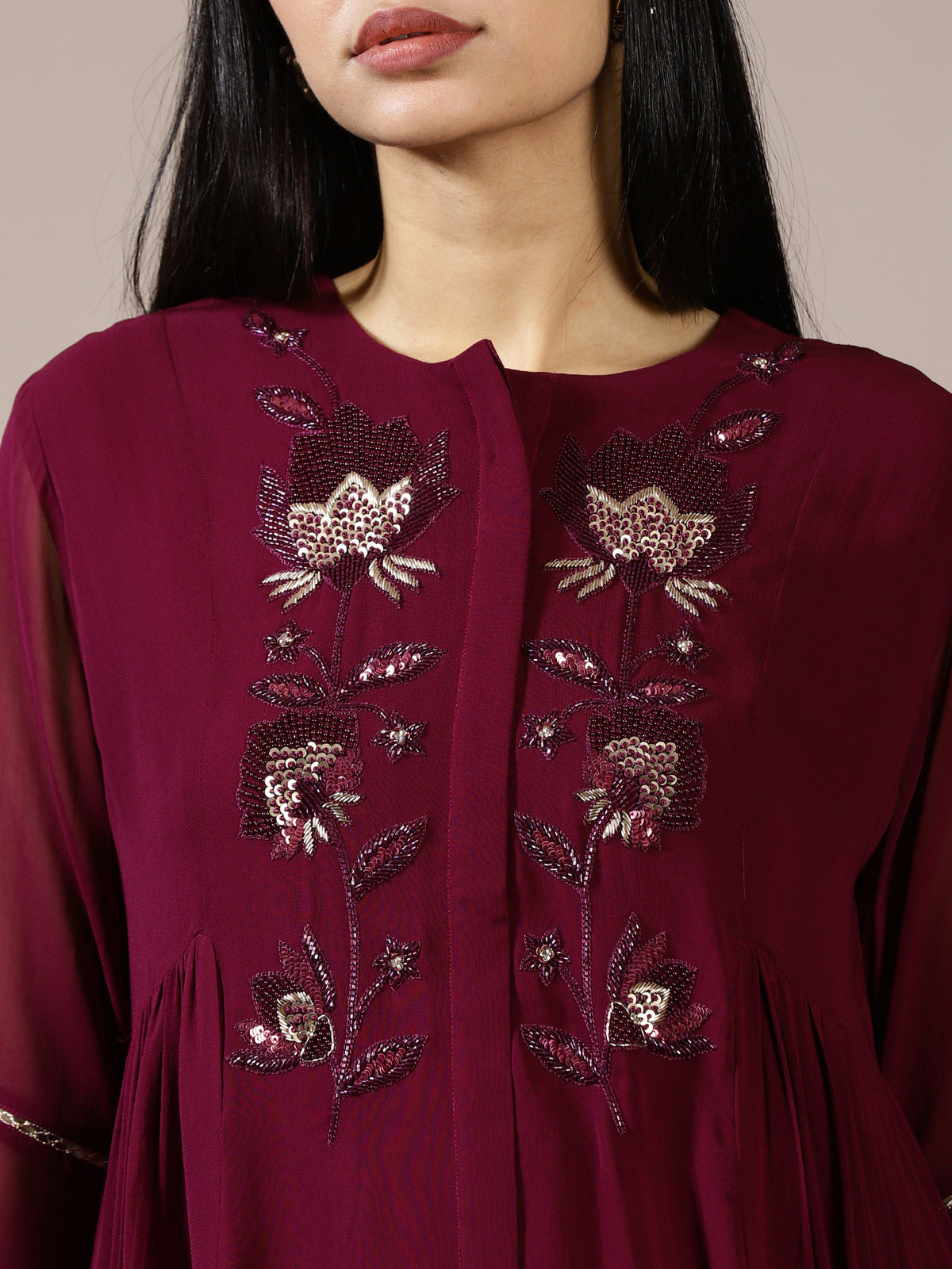 Deep Plum Embroidered Suit Set