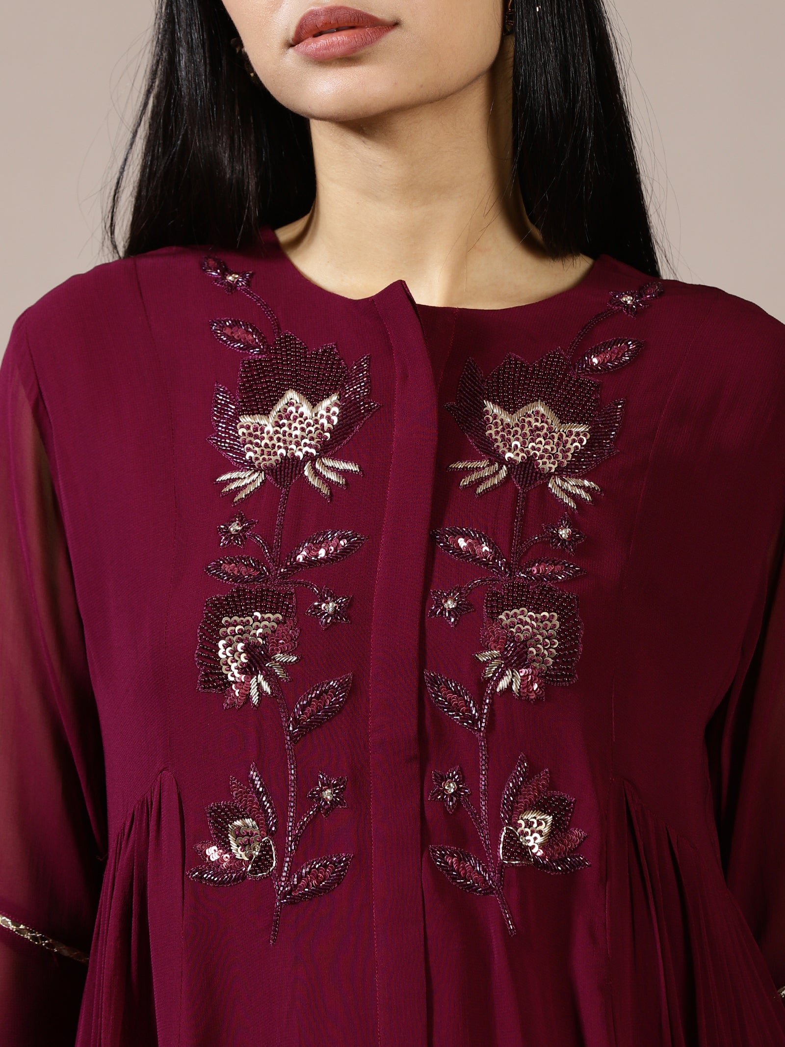 Deep Plum Embroidered Suit Set