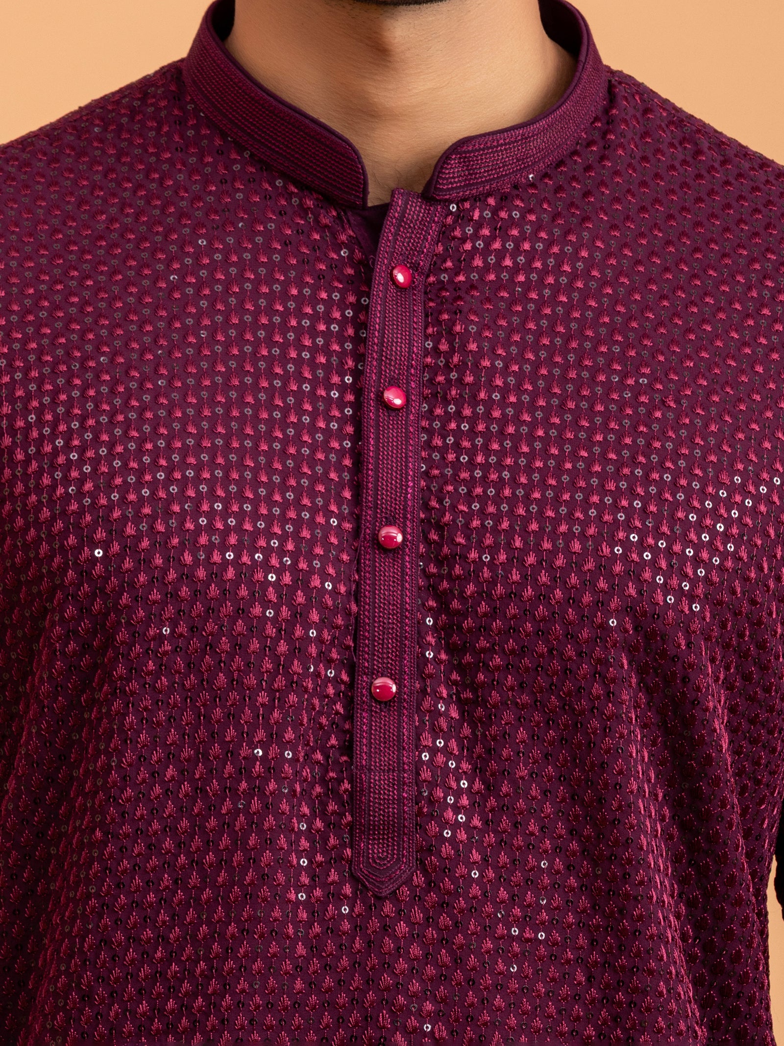 Deep Burgundy Sequin Embellished Kurta