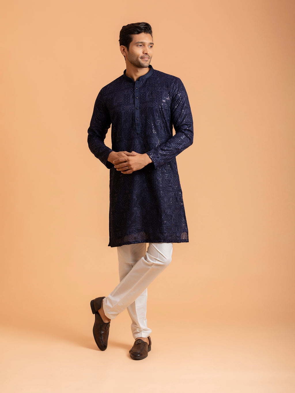 Midnight Blue Geometric Embroidered Kurta Set