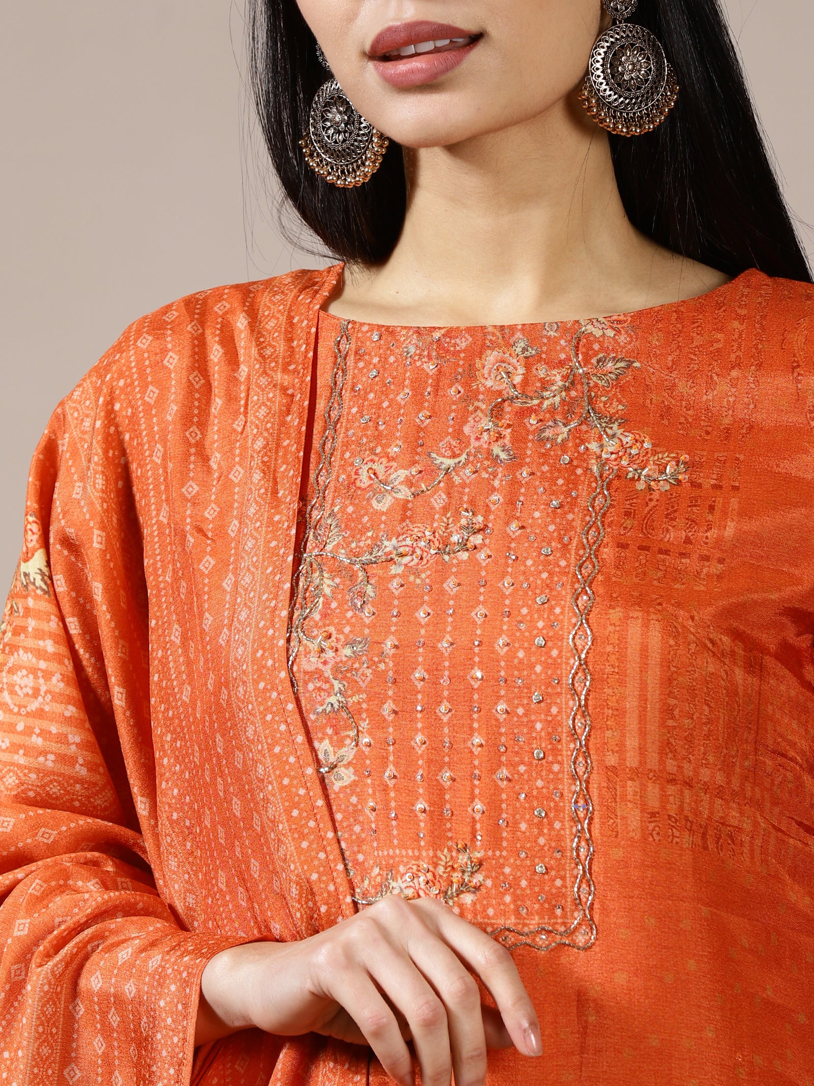 Burnt Orange Textured Embroidered Suit
