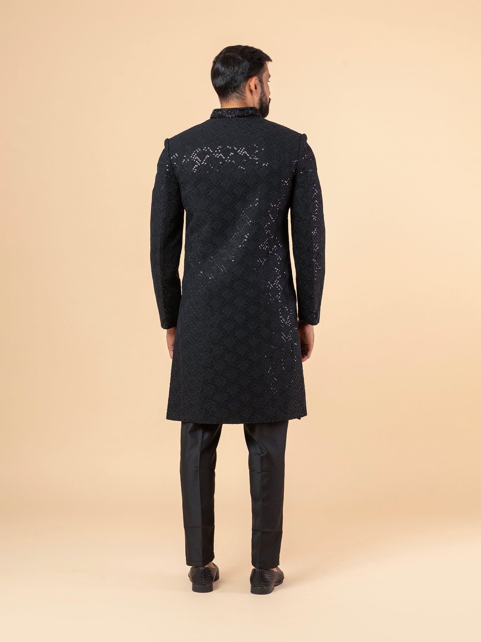 Dark Onyx Allover-Sequined Sherwani