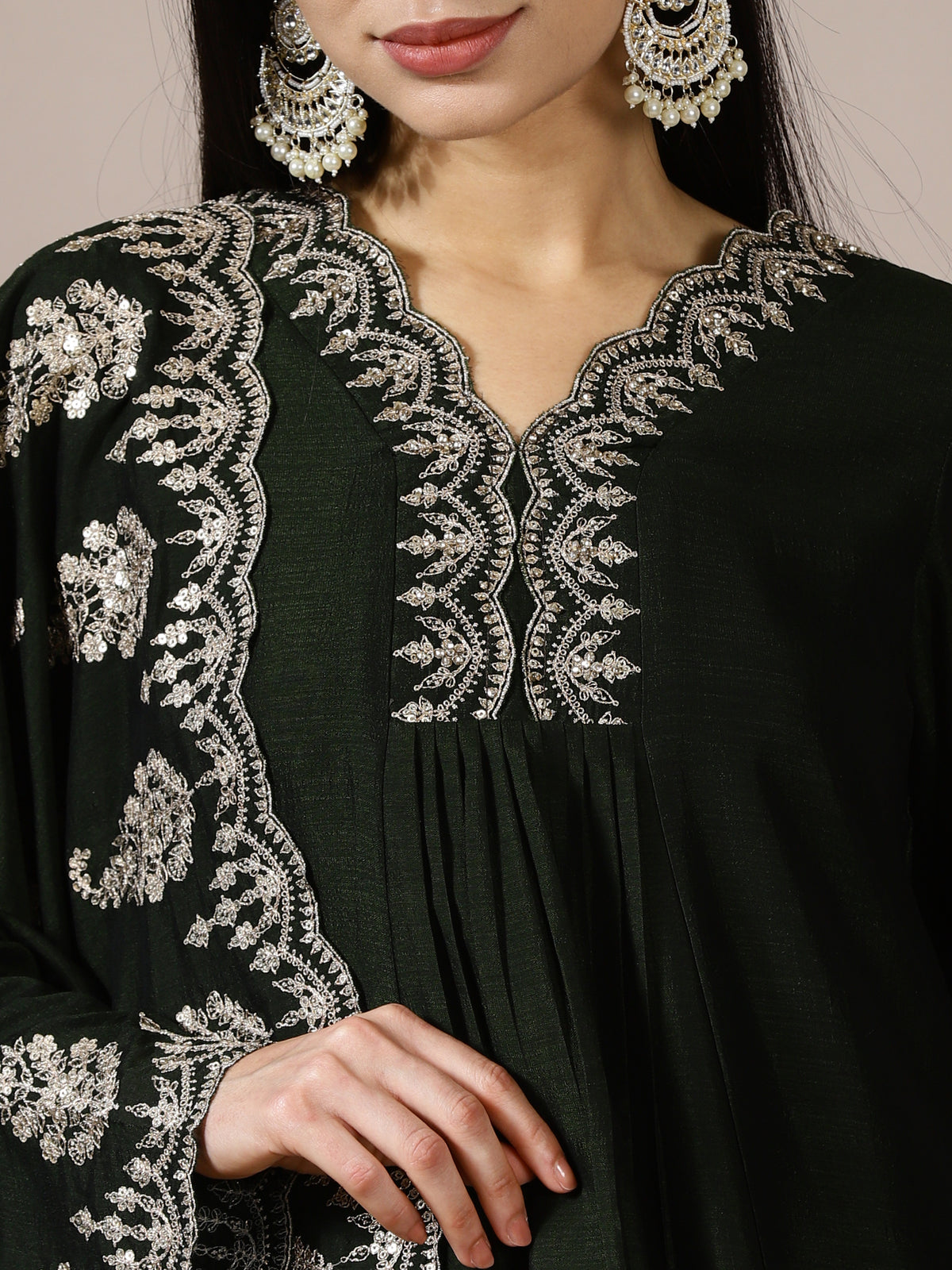 Emerald V-Neck Embellished Suit Set