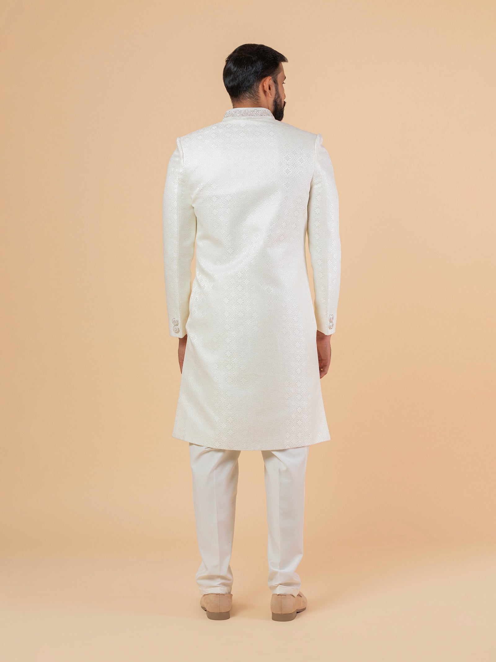 Soft Cream Heavy-Embroidered Sherwani