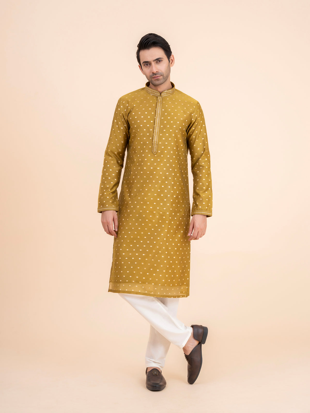 Mustard Yellow Woven Kurta Set
