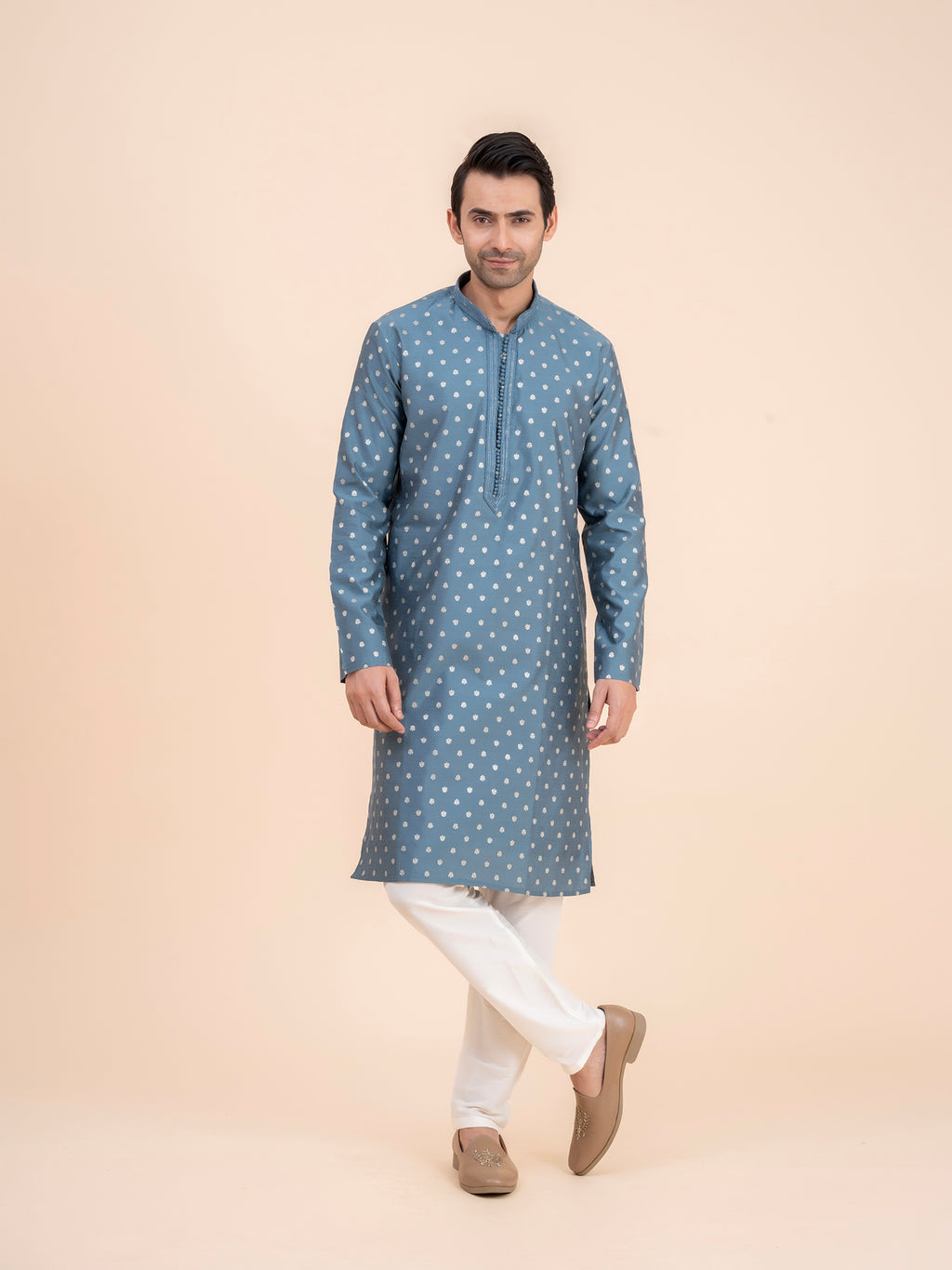 Slate Blue Floral Kurta Set