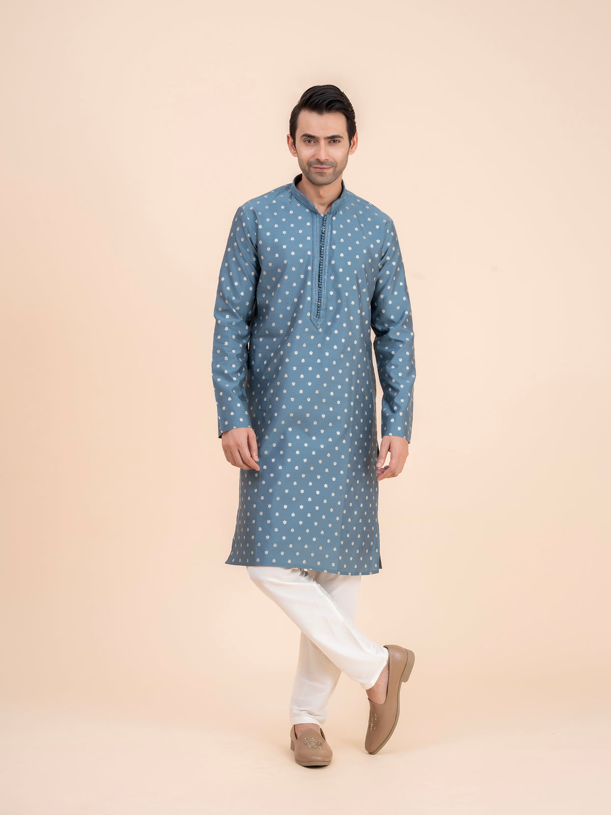 Slate Blue Floral Kurta Set