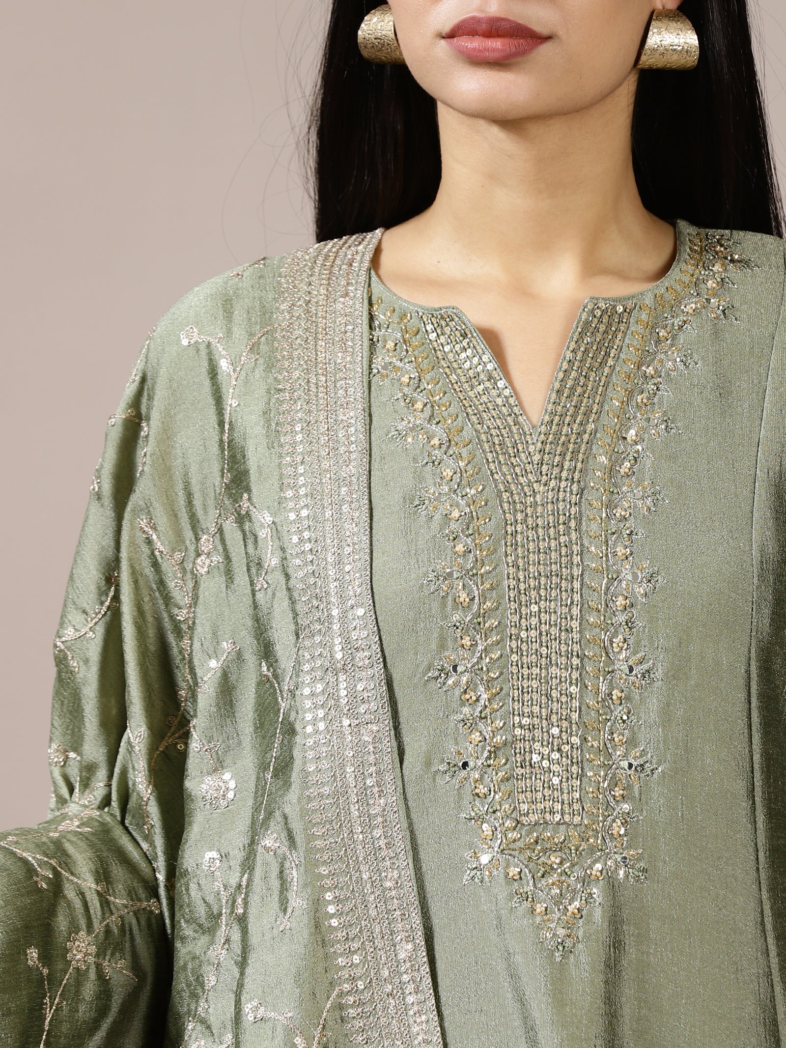 Sage Green Sequined Suit Set