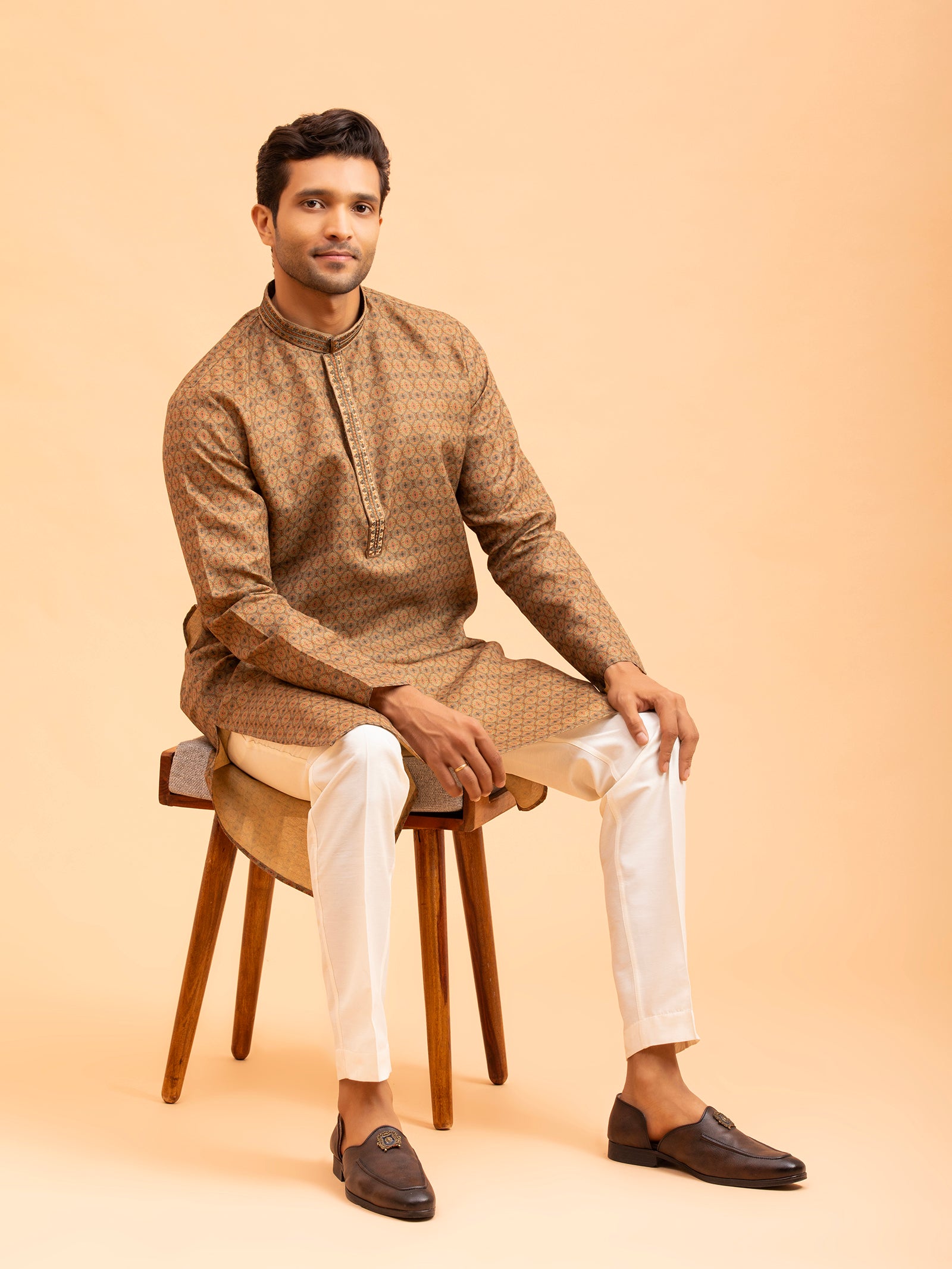 Earth-Tone Geometric Patterned Kurta