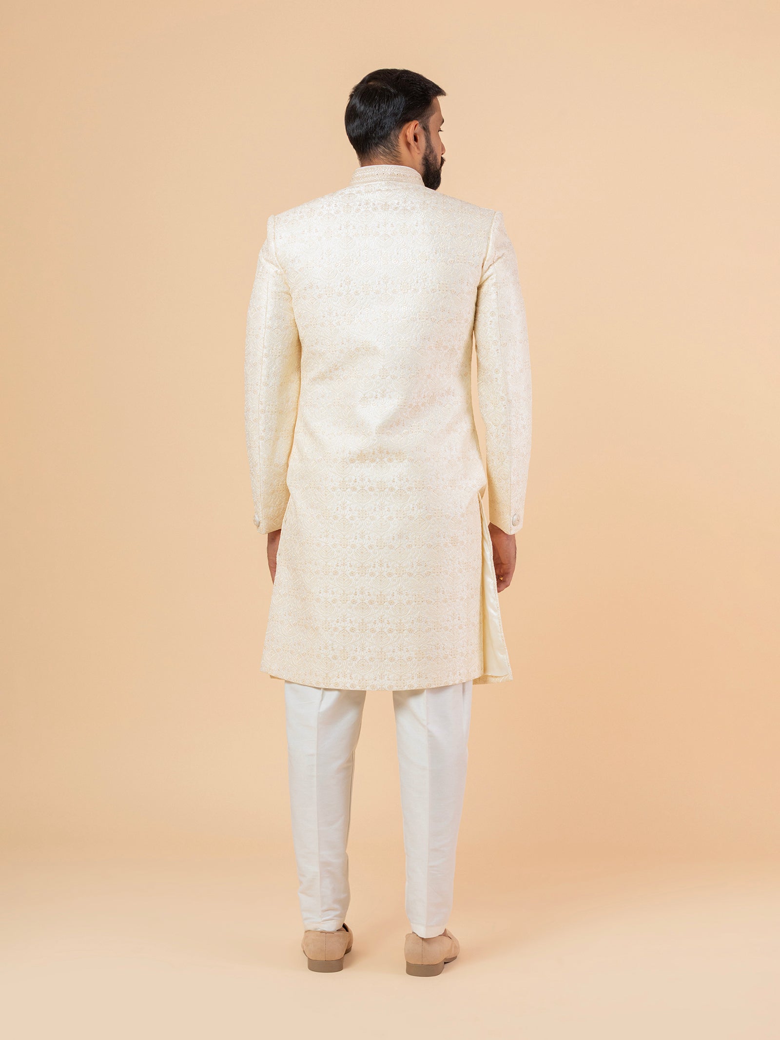 Slate Grey Minimalist Embroidered Sherwani Set