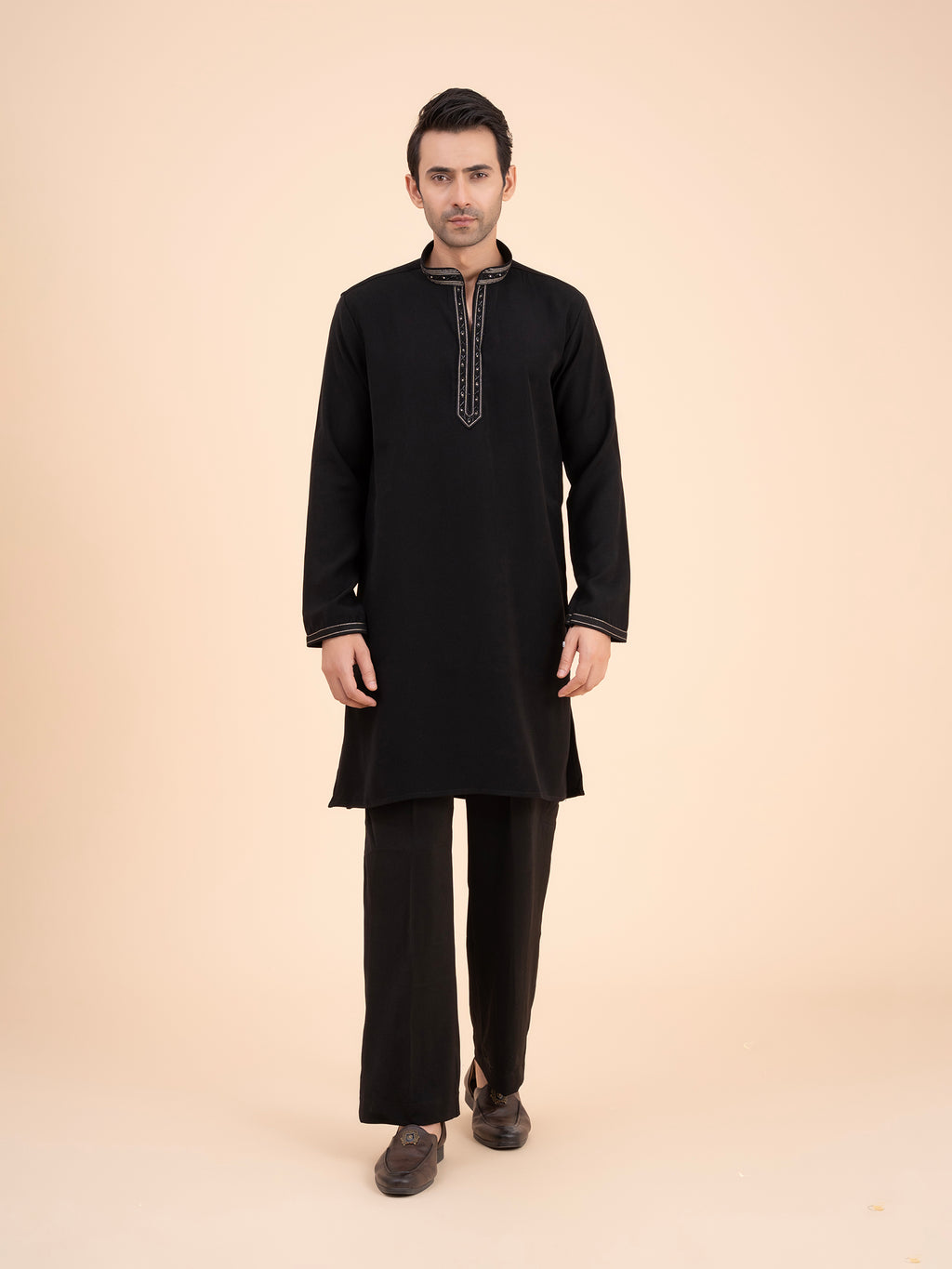 Midnight Noir Embellished Neck Kurta Set