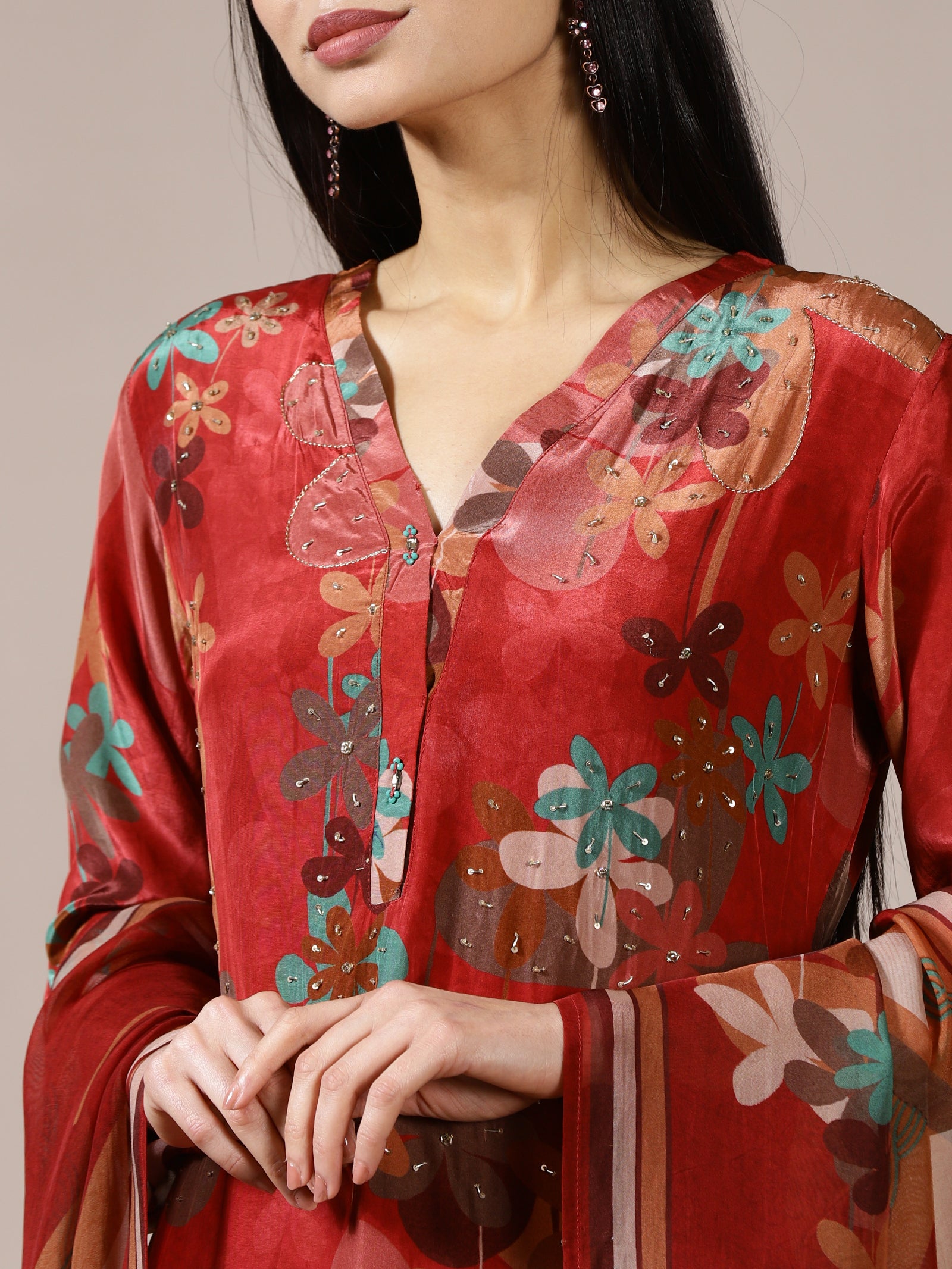 Rust Regal Floral Print Suit